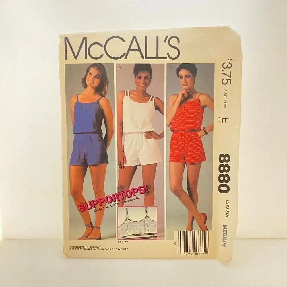 #8880 McCalls Misses Rompers For Stretch Knits Only Sewing Pattern Size M